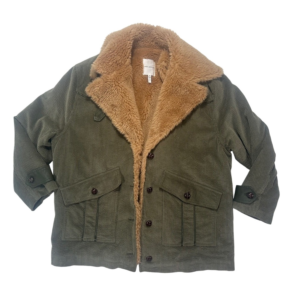 Avec Les Filles Army Green Women's Sherpa Trim Corduroy Jacket Sizeโ Medium